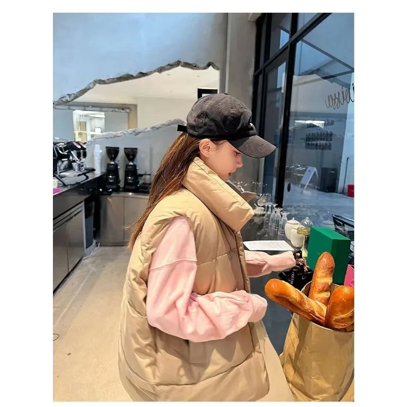 Women's Winter Short Down Sleeveless Vest Warm Stand Collar Zipper Jacket Casual Fashion Quilted Cropped Coats Women Outerwear