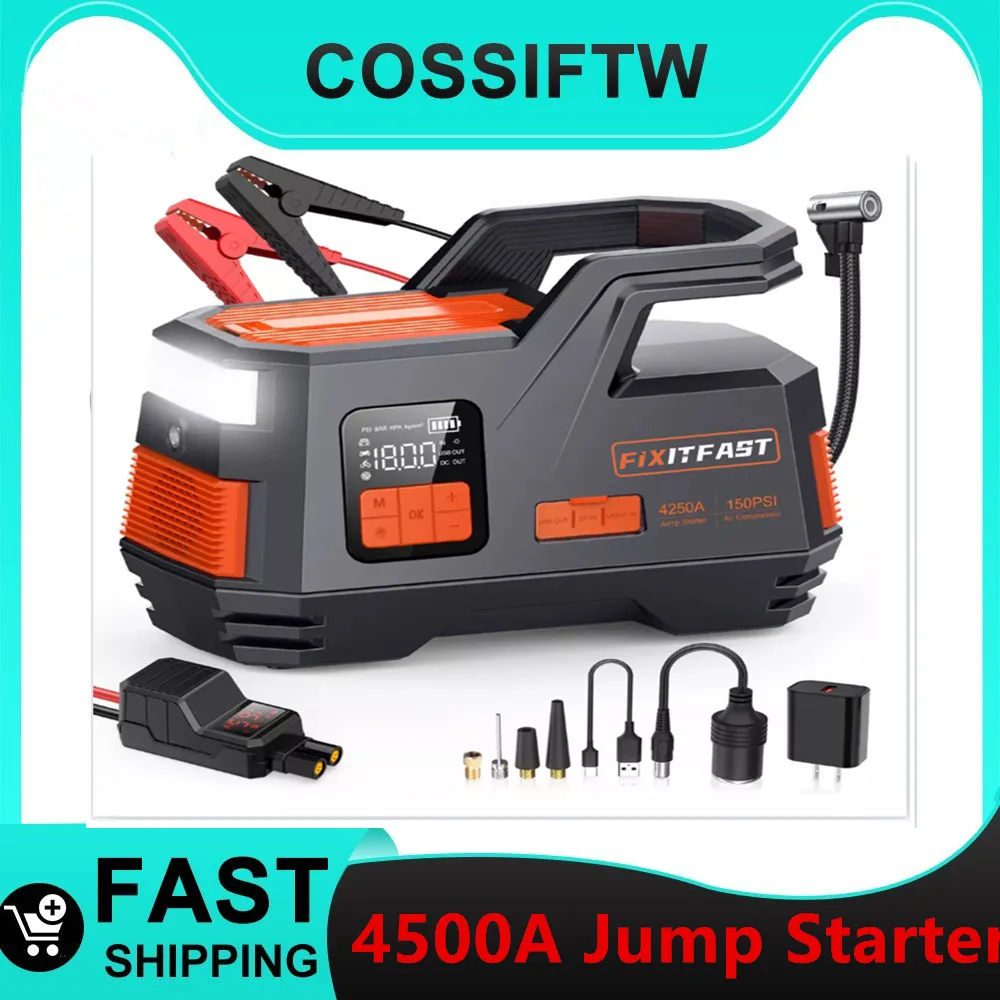 COSSIFTW 4500a Jump Starter 20000mah With Digital  Air Compressor For Car Emergency Booster Starting Device For Car  Tire Ball