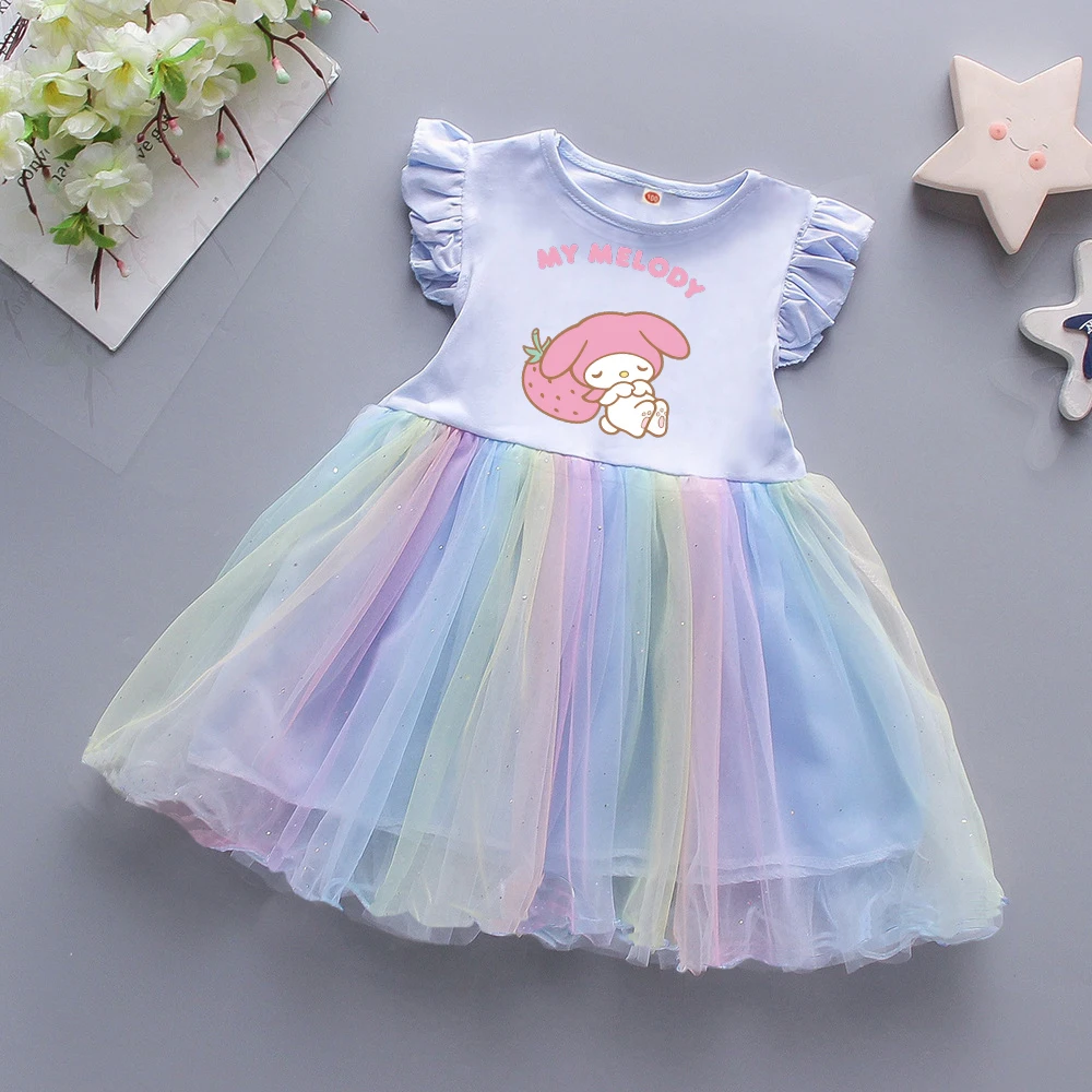 

Princess Sweet Cartoon Pattern Girls Dress Stylish Lightweight Casual Sundress Holiday Birthday Party Dress For Little Girl