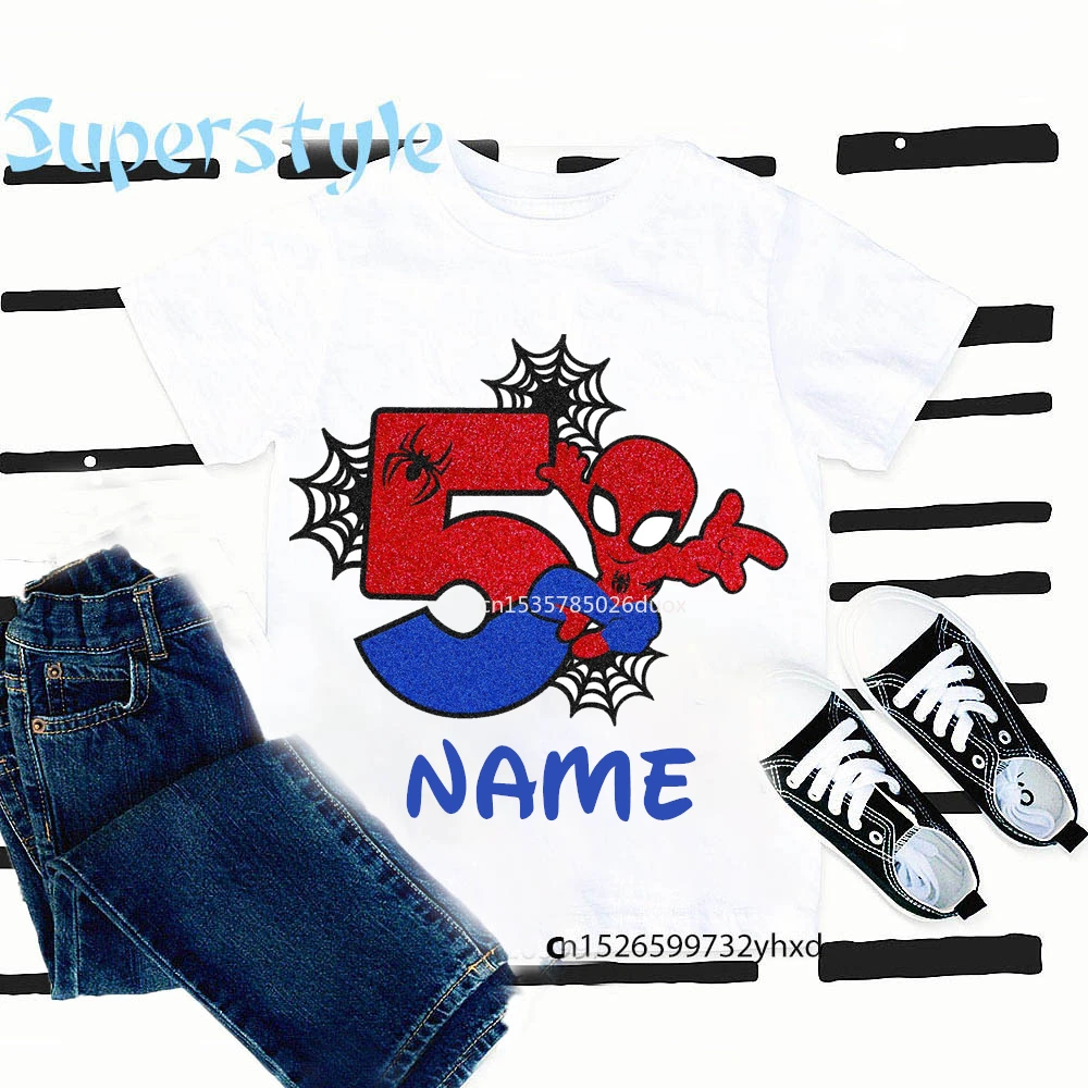 Boys 2 3 4 5 6 7 8 Years Birthday Marvel Spiderman Shirts Personalize Name Birthday Girl T-shirt Super Hero Birthday Party Wear