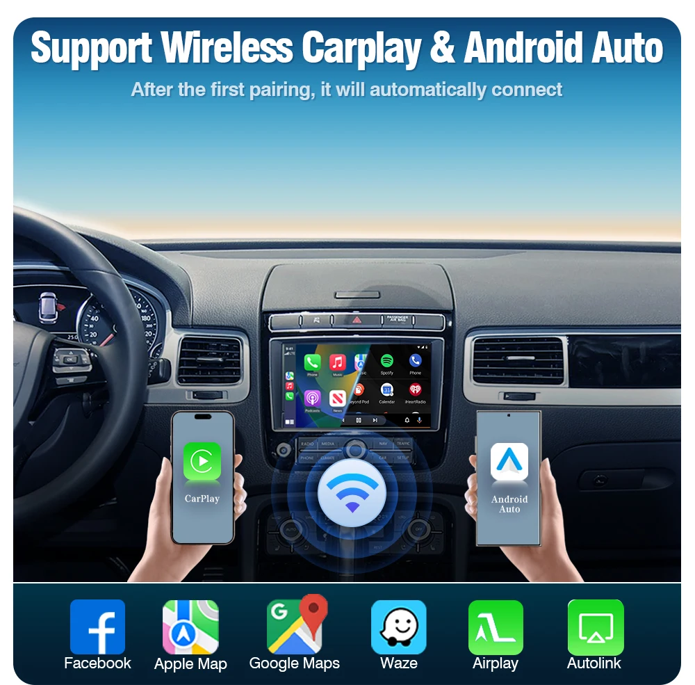 AUTOTOP CarPlay Android Auto Nachrüstbox für VW Volkswagen Touareg 2010-2017 RNS850, kabelloses AirPlay MirrorLink Navigationsmodul, mit Beibehaltung der originalen Parksensoren und der werkseitigen Kamera, während es gleichzeitig Aftermarket-Front- und Rückfahrkameraeingänge unterstützt. – Detail 10