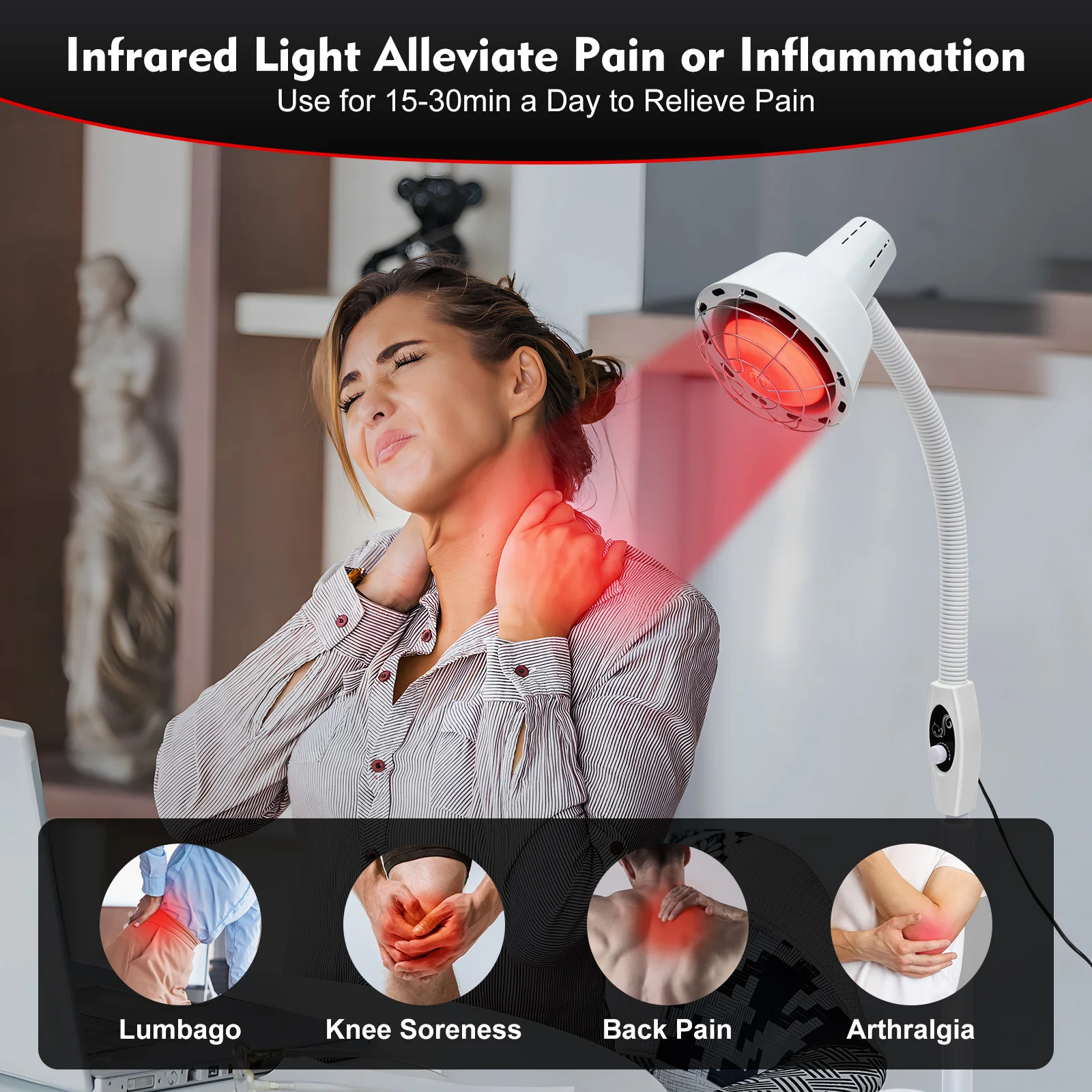 

275W Infrared Heat Lamp,Therapy Lamp for Body or Pain Relief, Adjustable Floor Stand And Temperature Therapeutic Lamp