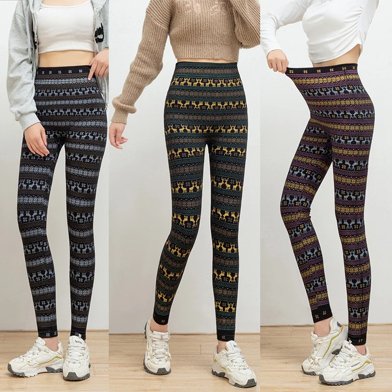 

Christmas Deer Print Leggings Casual Fashion Outerwear Women's Pants Christmas Deer Elastic Women Leggings