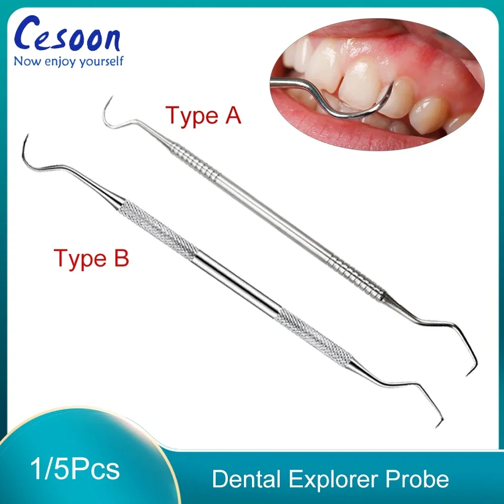 الفولاذ المقاوم للصدأ مزدوجة السنانير ، مستكشف نظافة الأسنان ، اختيار هوك التحقيق ، تنظيف الأسنان ، مزيل مكشطة الجير ، أداة العناية ، 1 قطعة