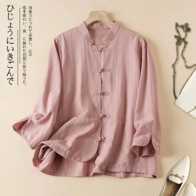 

Chinese Style Cotton Linen Top Women's Zen Button-down Shirt Modified Tang Double-breasted Jacket Stand Tea Suit