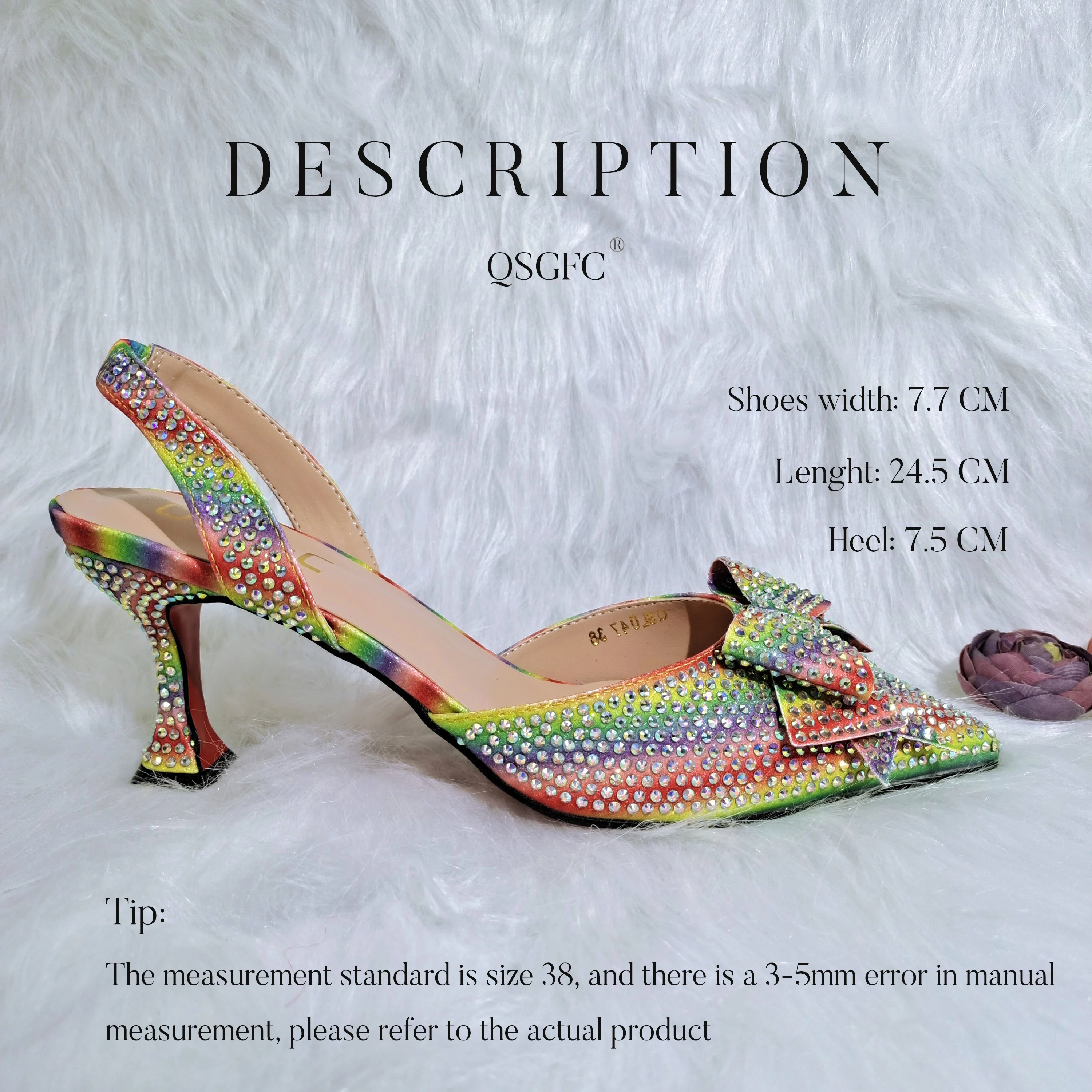 QSGFC 2024 design Rainbow Color Pointed Stiletto Simple Design Ladies Shoes And Bag Party Shoes Bag Friend Party Shoes