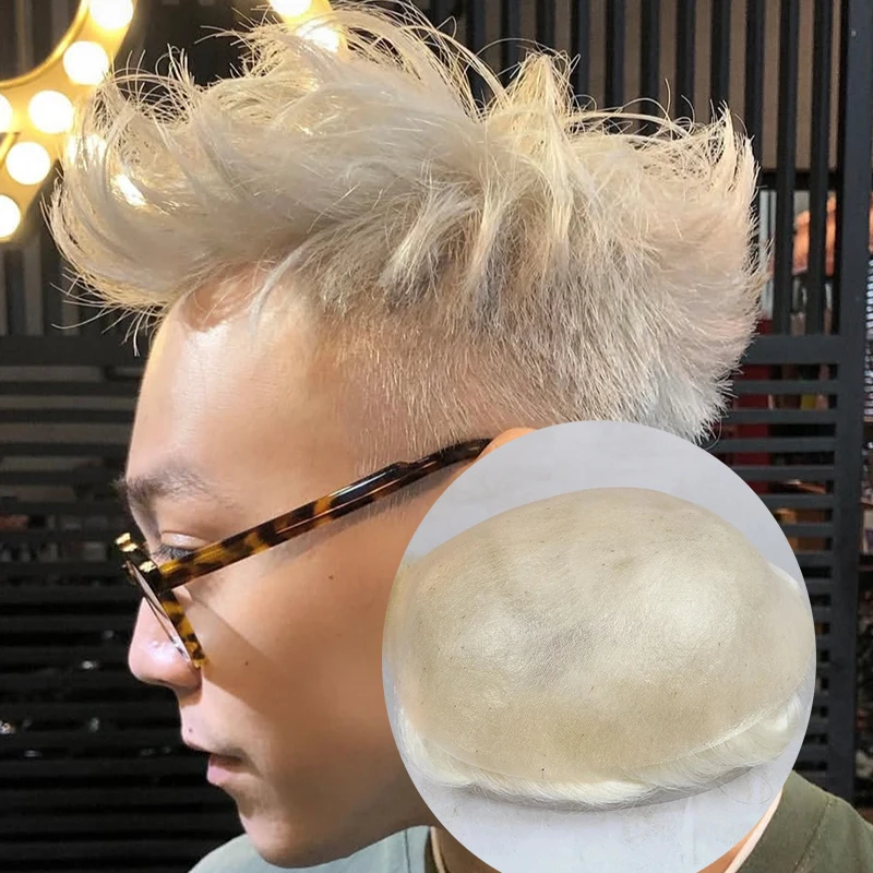 

Natural 80%Density Ultra Thin 0.02mm Grey 1B80 1B65 Men Toupee 60r# 613# Blonde Brown Invisible Human Hair System Capillary Pros