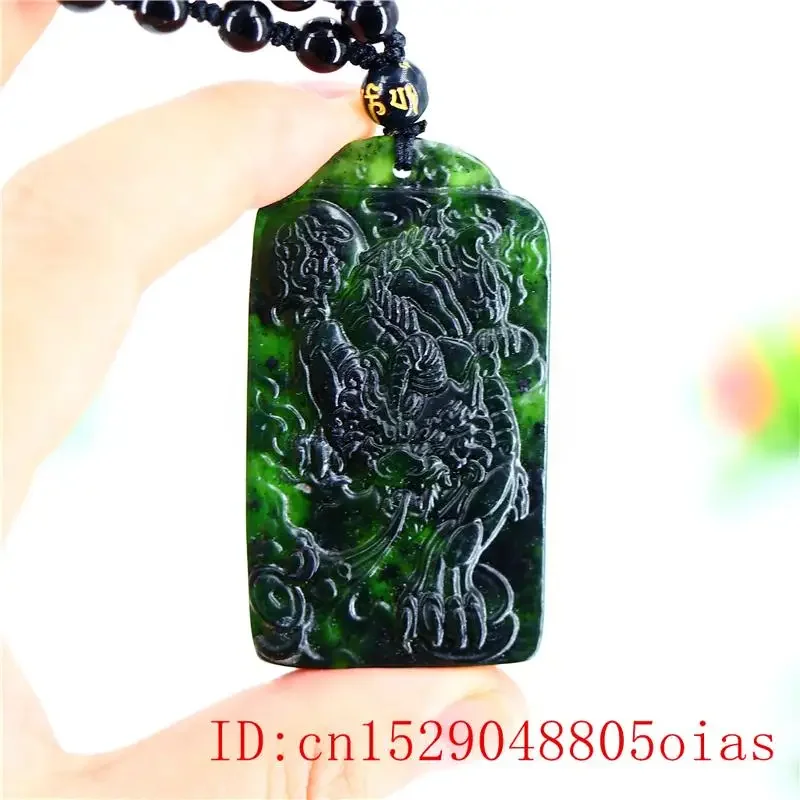 Jade Tiger Anhänger Halskette Schmuck Geschnitzt Schwarz Grün Charme Mode Amulett Natürliche Geschenke Chinesischen