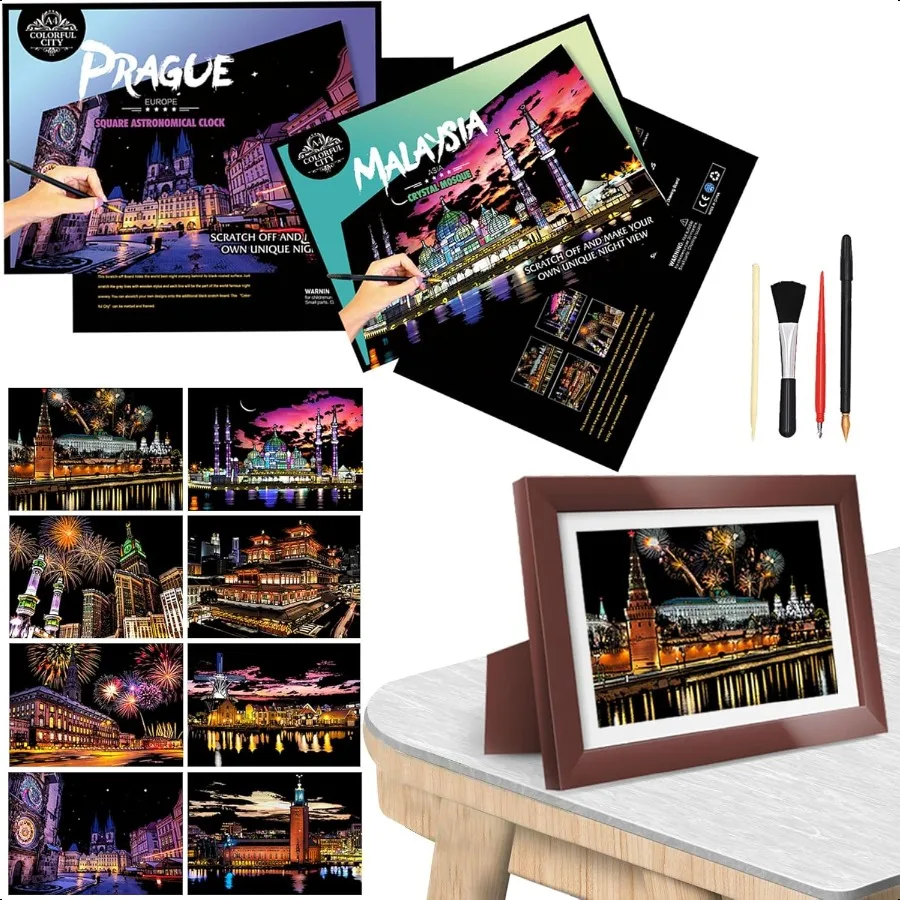 

Scratch Art Paper for Adults Foil Art Colorful City Series Scratch Painting for Adults Teens Scratch and Sketch Craft Gift Foil
