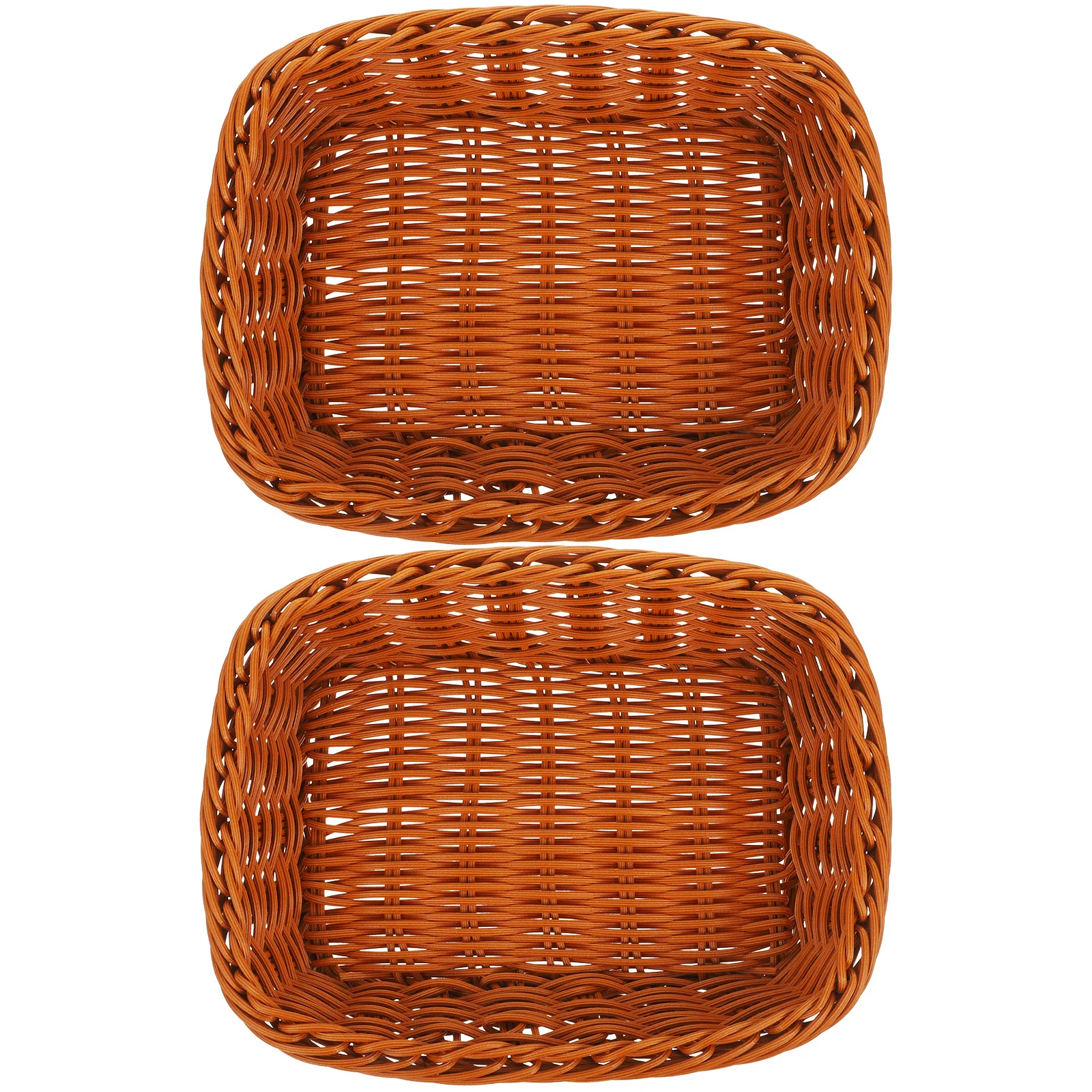 

2Pcs Imitation Rattan Serving Basket Plastic Bread Basket for Kitchen Bakery Home Storage Organizer Pantry Countertop