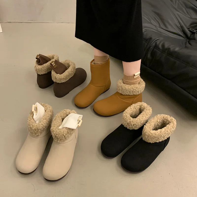 

Plush Lined Chunky Ankle Boots for Women 2025 Winter 2-Way Wear Round Toe Design Warm Fashion