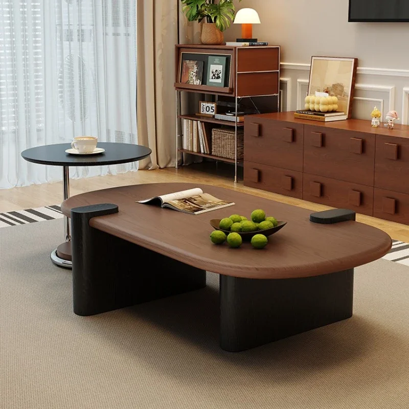 Medieval moon round coffee table, high-end living room, household solid wood coffee table
