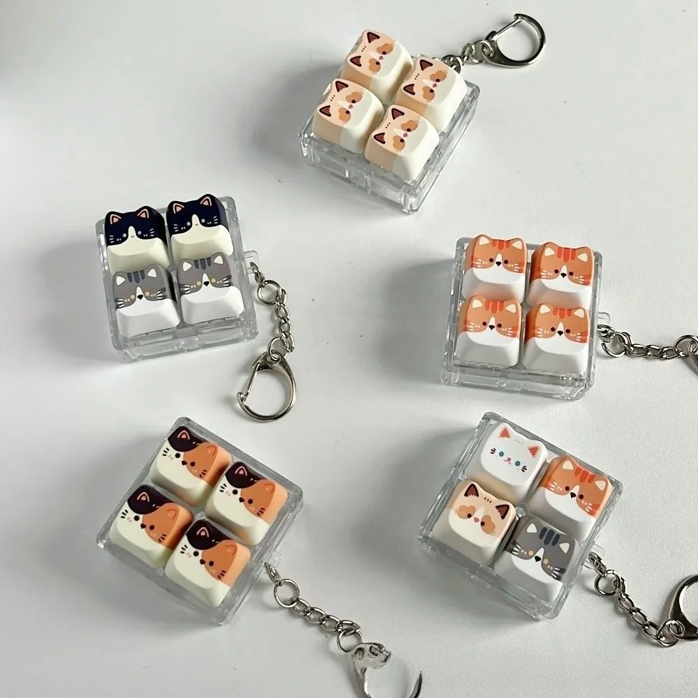 2/3/4/6/9 Keys Anti-stress Pendant Mechanical Keycap Cat Fidget Keychain Finger Button Keyboard Calming Keychain Keys