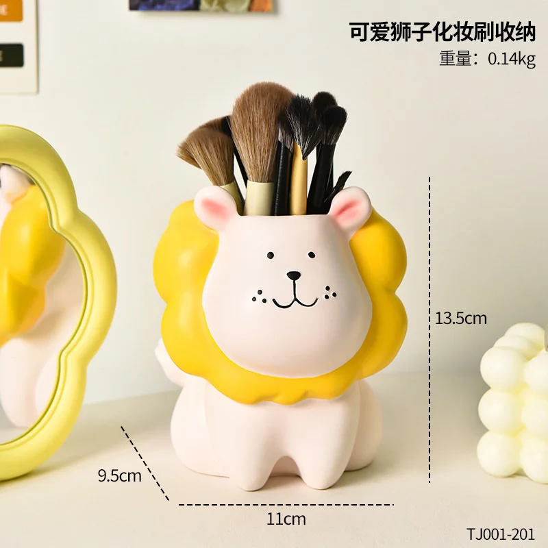 Organizador de brochas de maquillaje de León, cubo para brochas de maquillaje multifuncional, lápiz de cejas de alta gama, caja de almacenamiento de herramientas cosméticas