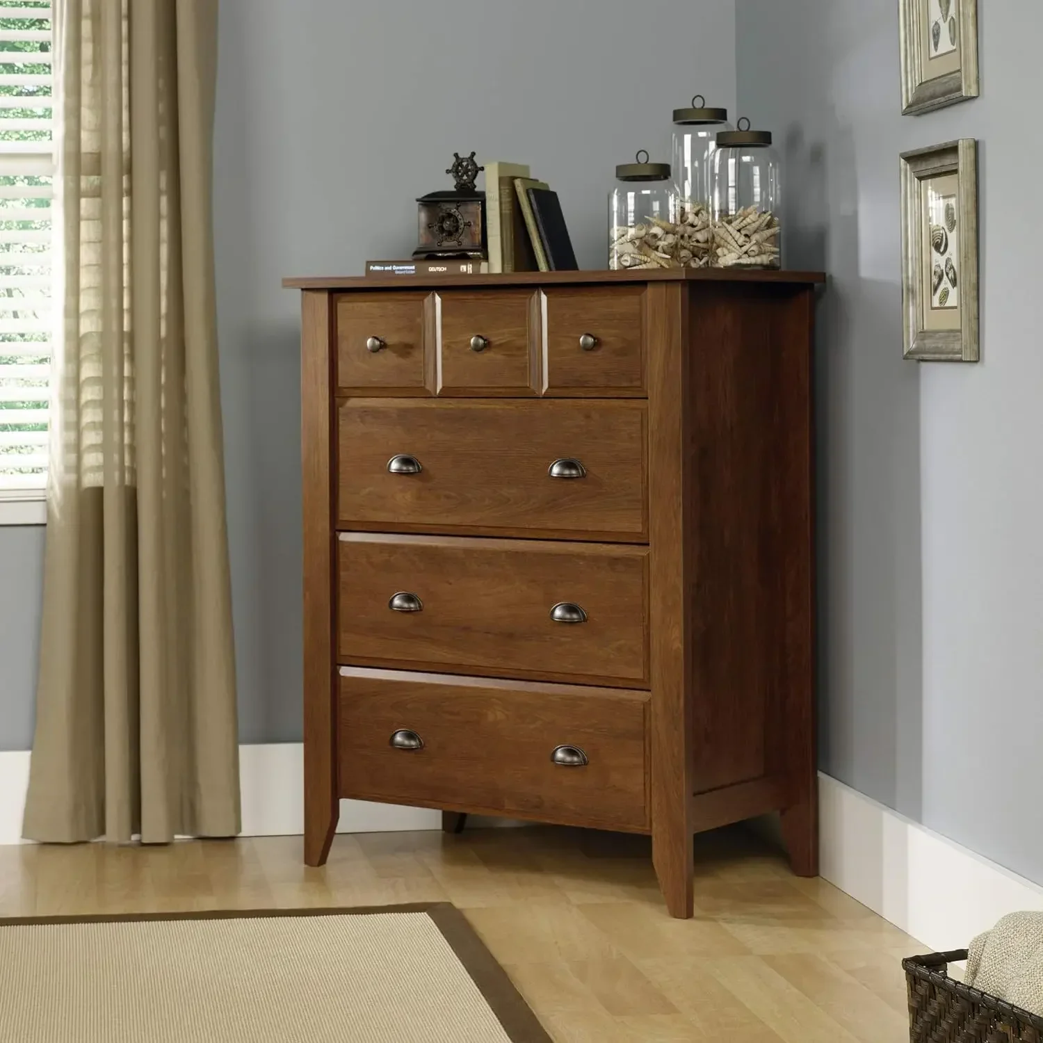 

FAST FREE. Shoal Creek 4-Drawer Chest, L: 34.72" x W: 18.58" x H: 42.68", Oiled Oak finish