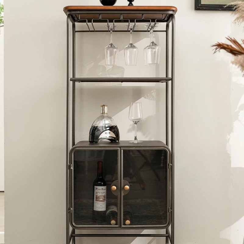 

American retro wine cabinet living room against the wall glass door floor-to-ceiling high feet