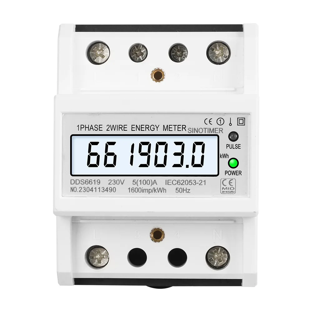 Single Phase Electronic Energy Meter AC 220V 100A 50HZ kWh Counter Consumption Din Rail Analog Electricity Gague Wattmeter