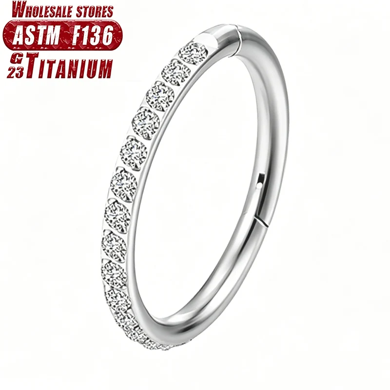 G23 Titanium 16G Clicker Hoop Ring CZ Huggie Earrings