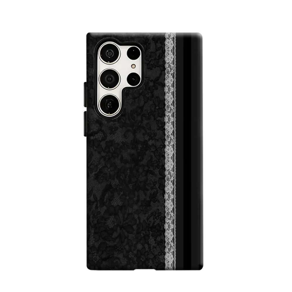 CaseLumi Phone Case For Samsung Galaxy S25 S24 S23 Ultra Plus HD Hard Black Lace Trim Double Layer Cover Film Shell