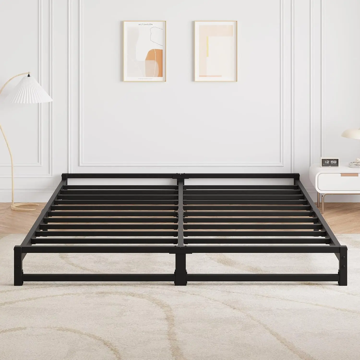 

6 H Full Size Bed Frame Heavy Duty Metal Platform Bed Frame With Steel Slat Support, Mattress Foundation, No Box Spring Ned,