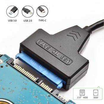 SATA auf USB 3.0/2.0/Typ-C-Kabel bis zu 6 Gbit/s für 2,5-Zoll-externe HDD SSD-Festplatte SATA 3 22-Pin-Adapter USB auf Sata III