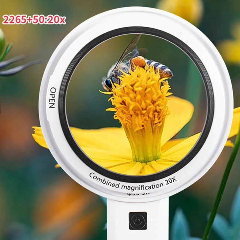 Handheld Magnifying Glass Loupe With LED Light Illuminated Magnifier Removable Optical Lens Magnifier Easy To Use 2275+65