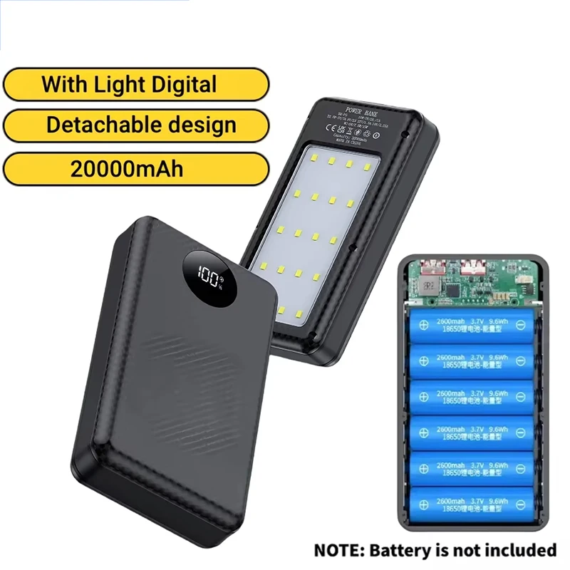 10W 6*18650 Power Bank Battery 6 Slots 18650 Power Bank Battery Box Holder Dual USB Type 18650 Battery Cases Case Fast Charging
