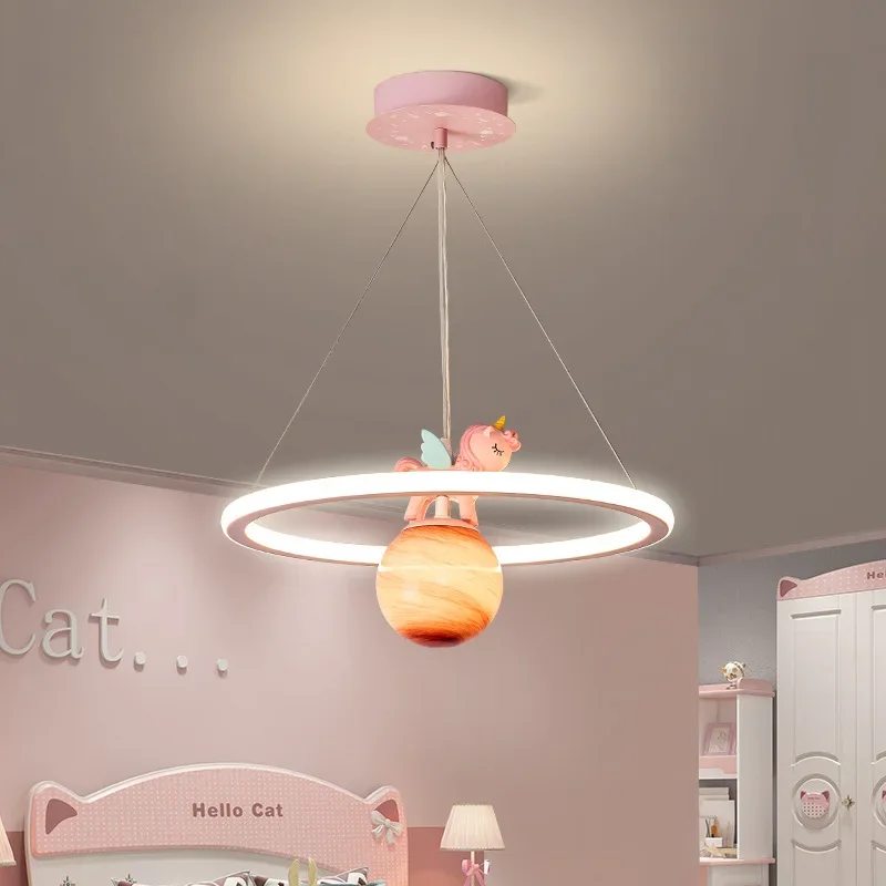 

Creative Children's Bedroom Chandelier Cartoon Moon Pink Girl Princess Room Light Eye Protection Nordic Modern Light