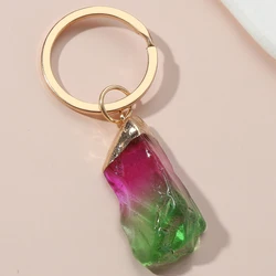 Random Size Irregular Keychain Colorful Natural Stone Key RingWire Wrap Stone Key Chains For Women Men DIY Handmade Jewelry Gift