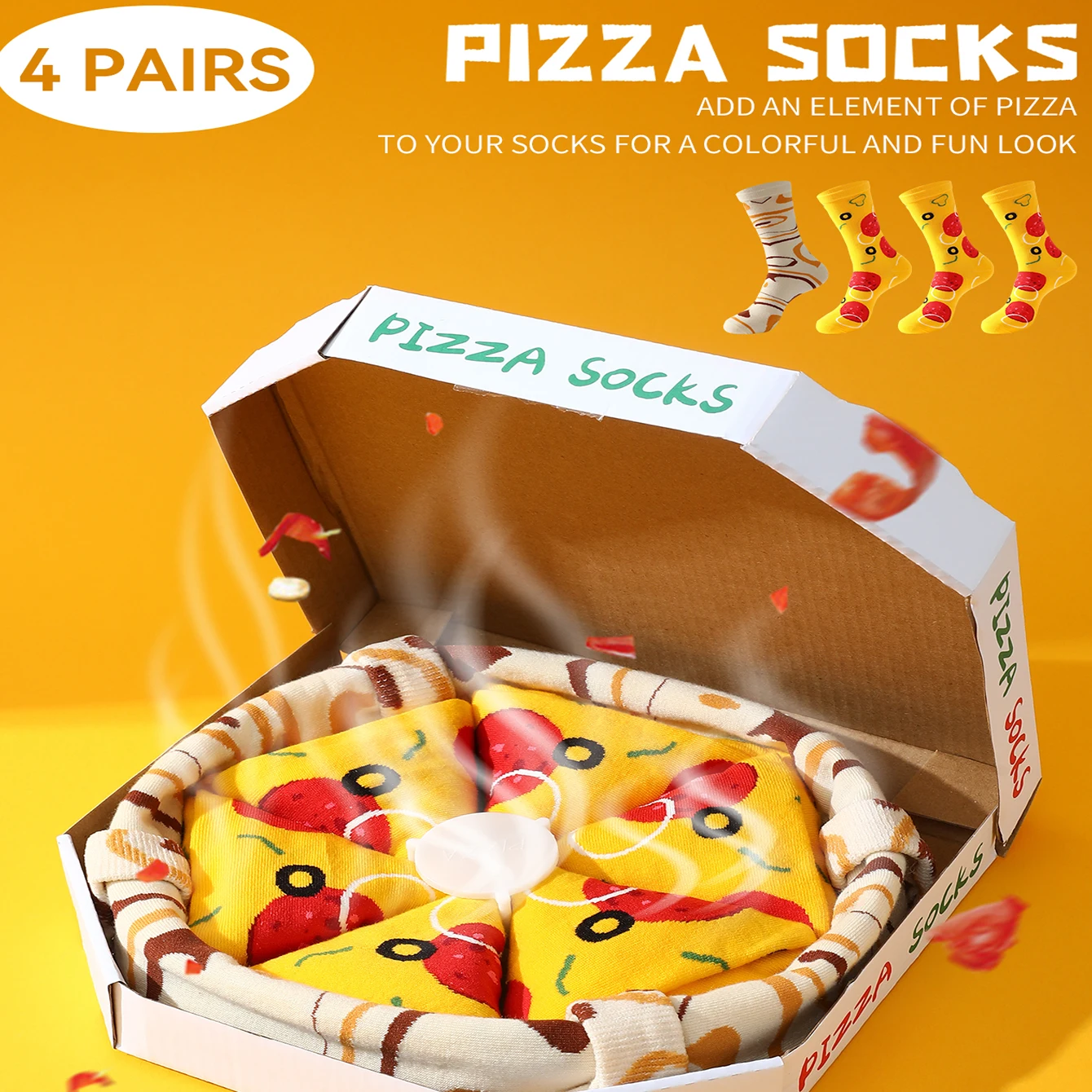 Four doubles color pizza patterns men and women giving friends gift socks in the four seasons of autumn and winter models