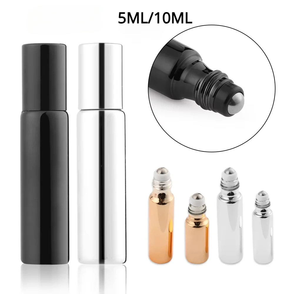 3-5PCS 5/10ml Essential Oil Bottle Roll On Bottle Stainless Steel Roller Ball Massager Refillable Containers Perfume Eye Cream