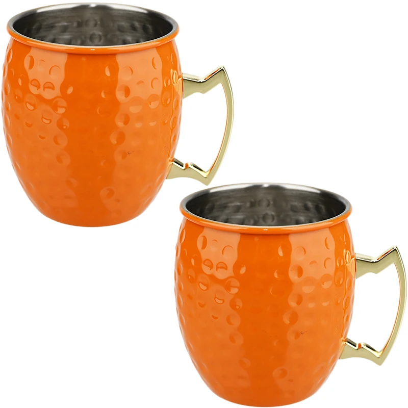 

2Pcs New Cocktail Wine Cup Moscow Mule Mug 500ml Stainless Steel Hammered Copper Plated Beer Cup Bar Drinkware