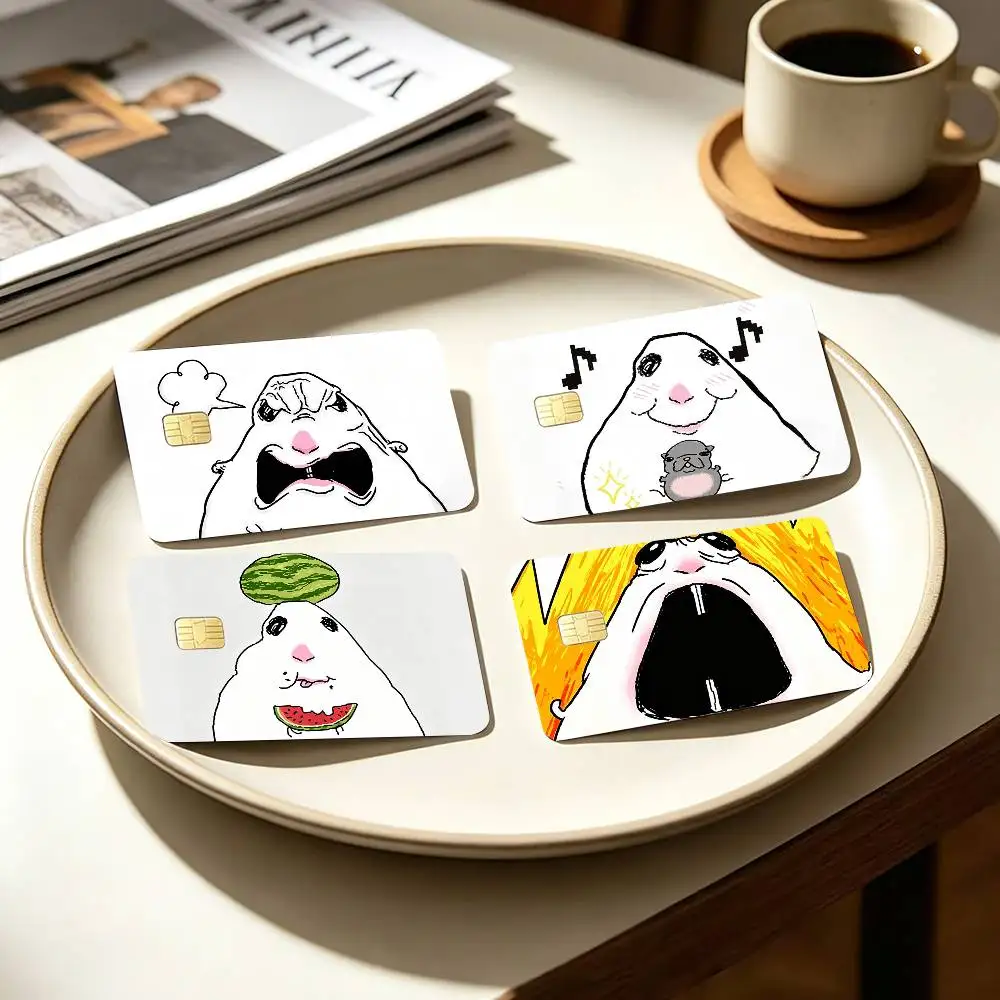 CartoonHC-Hamster Caveman   4pcs 1Set Card Stickers Small Waterproof Chip 4PCS Card Sticker Anti-Scratch