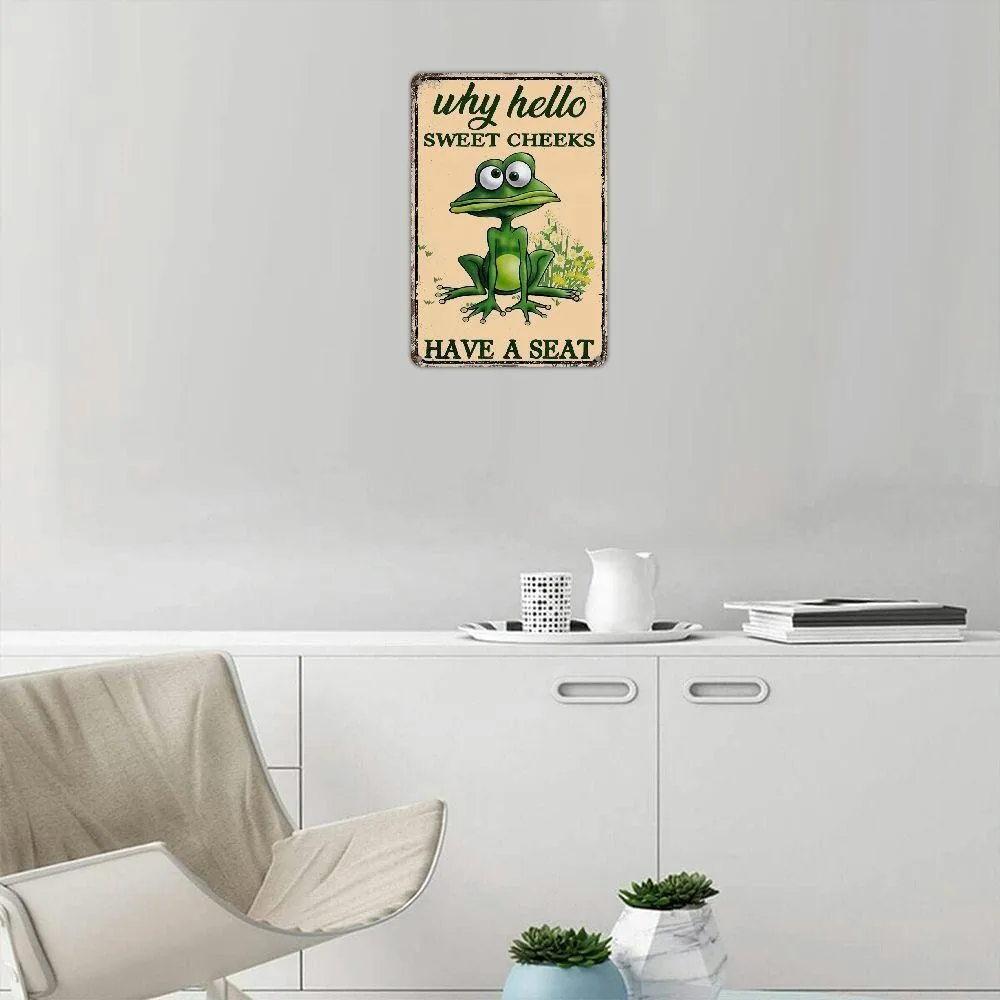 Vintage Tin Metal Signs Frog Why Hello Sweet Cheeks Have A Seat 8x12