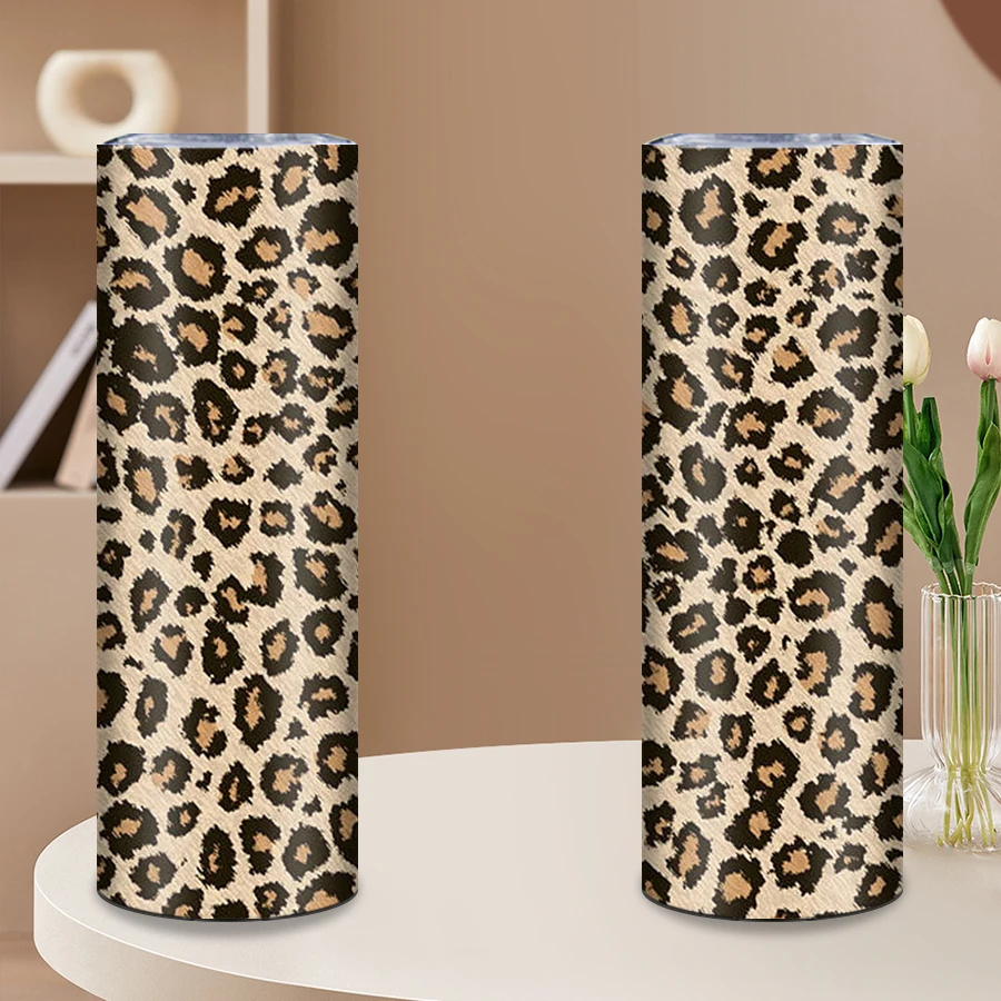 1pc 20oz Sublimation Stainless Steel Water Tumblers With Lid And Straw 3d Leopard Print Series Pattern Insulated Straight Cups