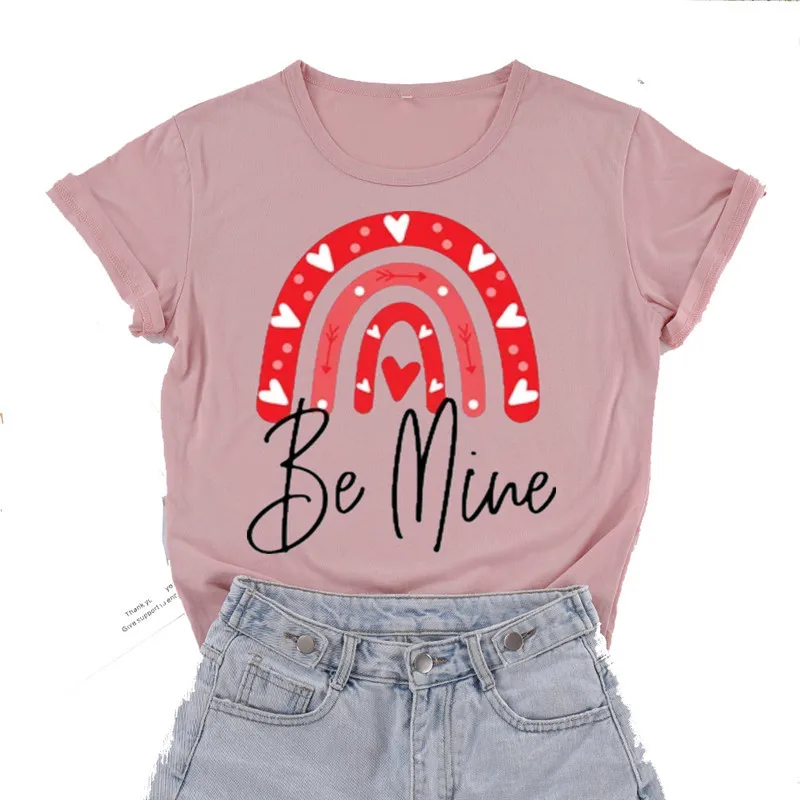 Be Mine Valentines Day T-Shirt Valentines Day Women Short Sleeve Top Tees O Neck 100% Cotton harajuku Streetwear Drop Shipping