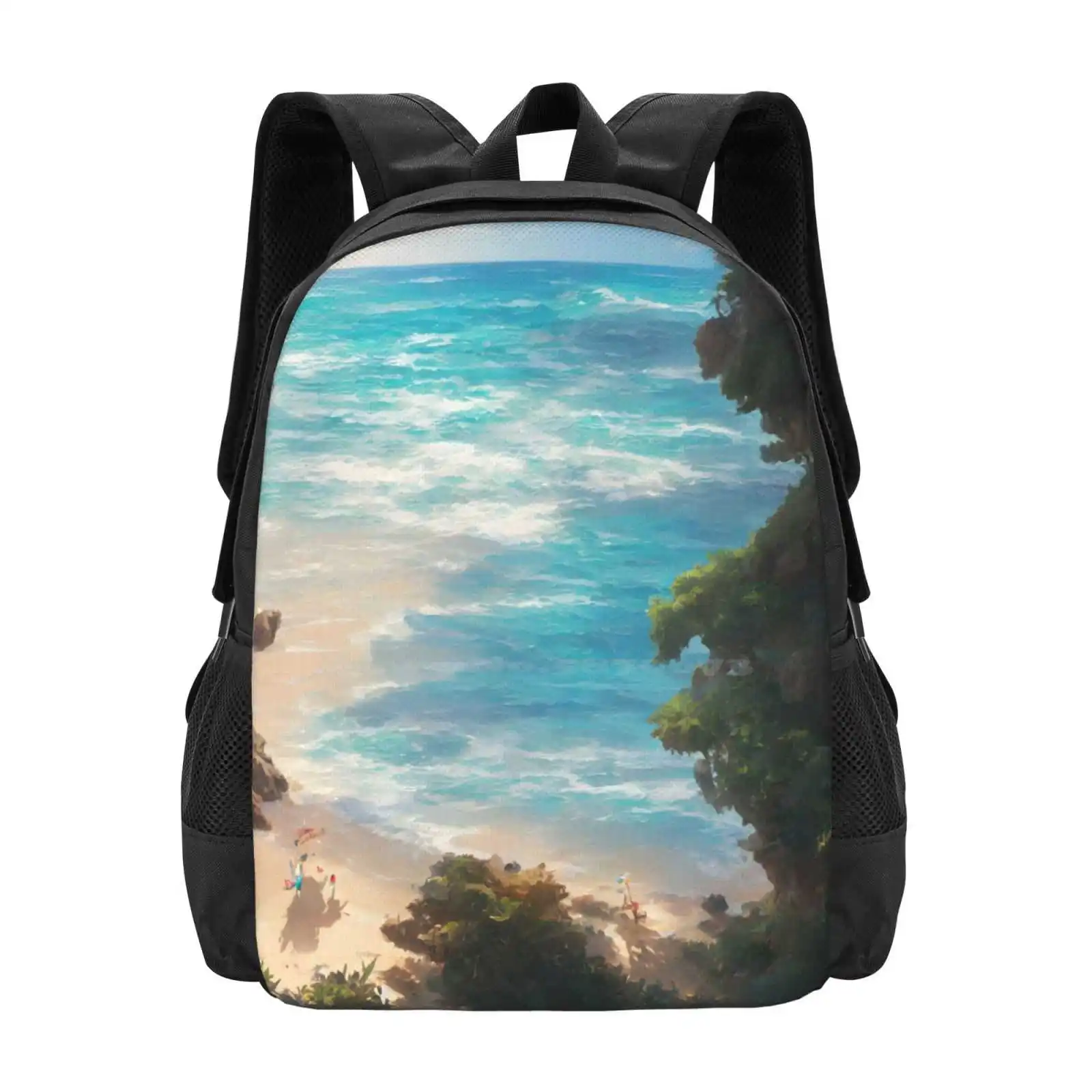 On The Beach New Arrivals Unisex Bags Student Bag Backpack Tropical Water Beach Sand Trees Landscape