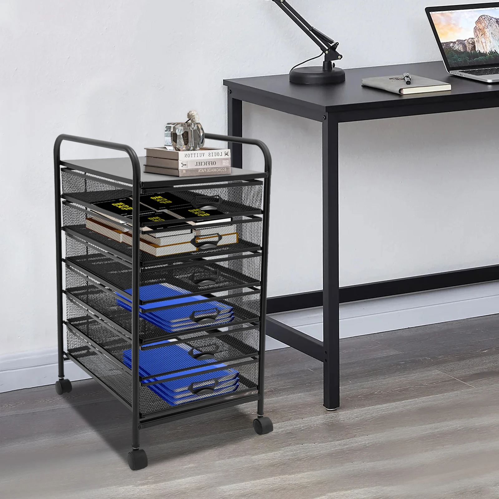 

6 Tiers Freestanding Office Organizer 30*38*62cm Black Rectangular Iron Office File Organizer for Living Rooms Bedrooms