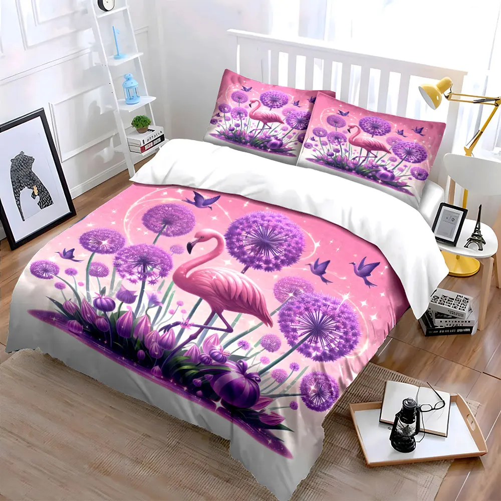 Flamingo Floral Decoration Set Multiple sizes kid's and adults' bedroom Exquisite 3PC bedding set, gift