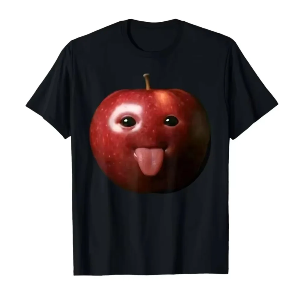 Funny Silly AI Apple Gen Z Meme BrainRot Humor Tongue Out T-shirt for Men Women Crew-neck Short Sleeve Tops Men Women's Clothing