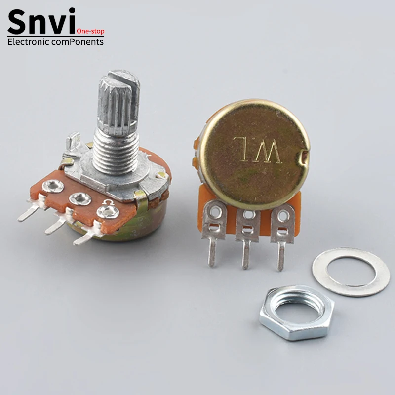 

9pcs WH148 single potentiometer kit, 3-pin handle length 15mm, 9 types B1K B2K B5K B10K B20K B50K B100K B500K B1M