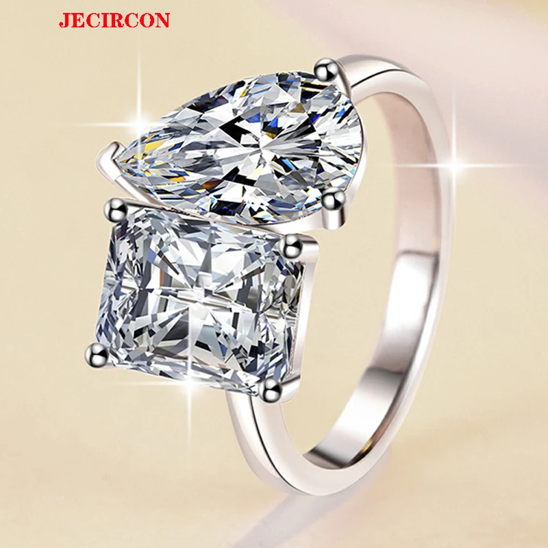 

JECIRCON Hot Selling 925 Sterling Silver Ring with Exaggerated Water Droplets Redion 3CT Moissanite Wedding Band Super Sparkling