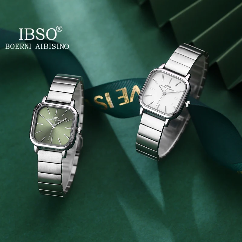 IBSO 2022 New Women Quartz Watches Waterproof Japanese Movement Stainless Steel Strap Square Dial Elegant Female Wristwatches