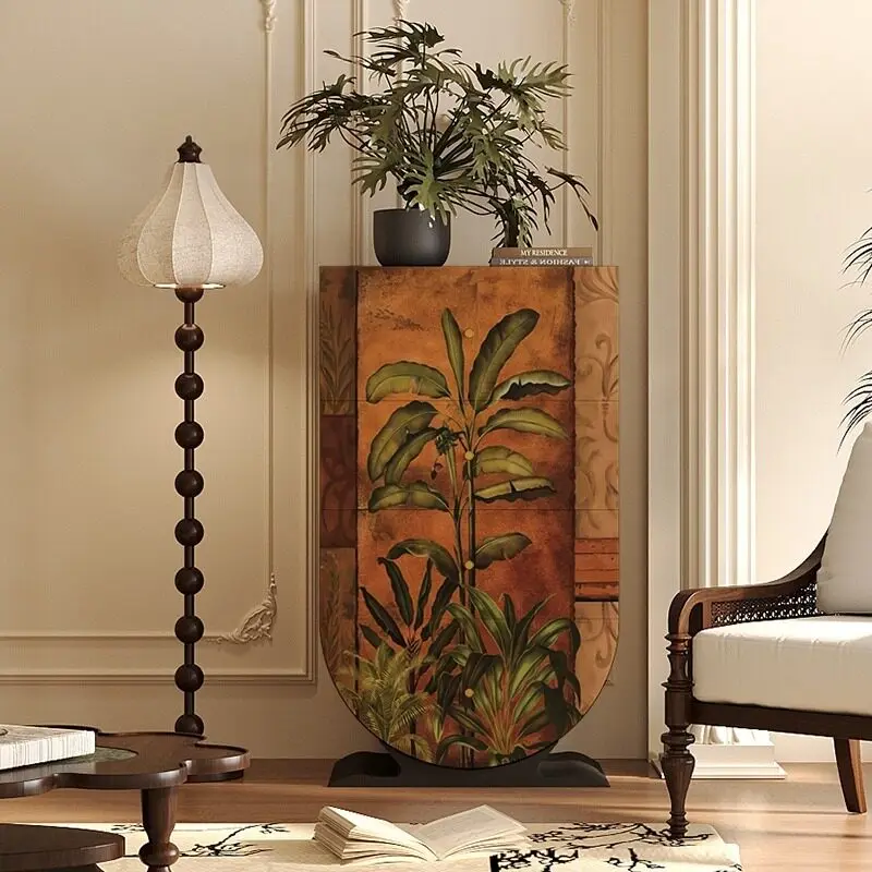 French medieval Nanyang style living room home painted cabinet against the wall solid wood free installation locker
