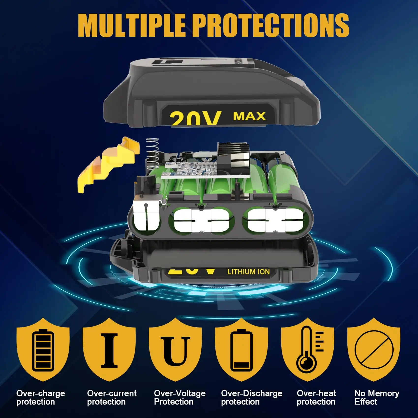 

KUNLUN 20V Battery Compatible for Worx Battery 20V PowerShare WA3525 WA3520 WA3575 WG151s WG155s WG251s WG255s WG540s WG545s