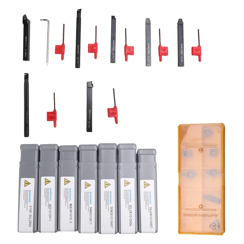 

ABKJ-Turning Tool Holders, 7Pcs 12Mm Shank Lathe Boring Bar Turning Tool Holder Set With Carbide Inserts