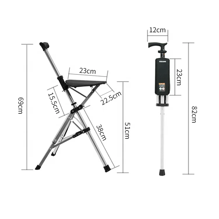 Folding Cane Chair, Aluminum Alloy 82cm Crutch Chair, Non-slip Rubber Tip, 1.2kg Portable Walking Seat, Hiking Cane Seat - view 4