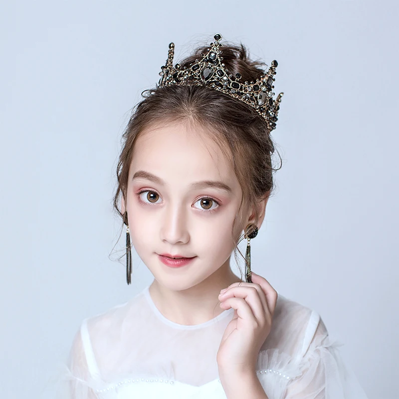 Vintage Black Crowns Crystal Rhinestone Tiara Queen Princess Crown Wedding Hair Jewelry Accessories Girls Hair Ornaments