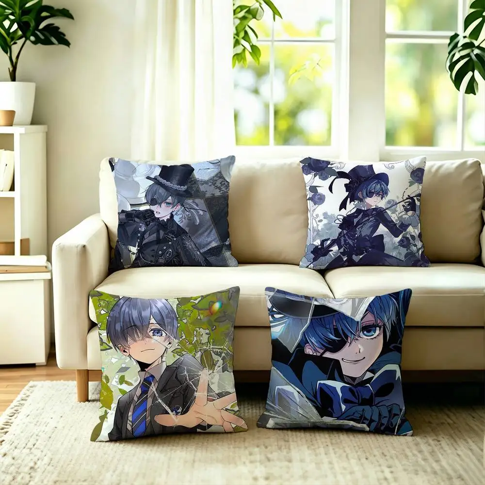 The Anime B-Black Butler Pillow Case Square Double-Sided Sofa Cushion Cover Bedroom Bedside Pillow