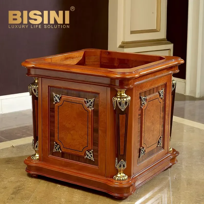 Exquisite Wooden Classical Style Square Flowerpot with Solid Wood Frame for Apartments Living Room Indoor Floor Use